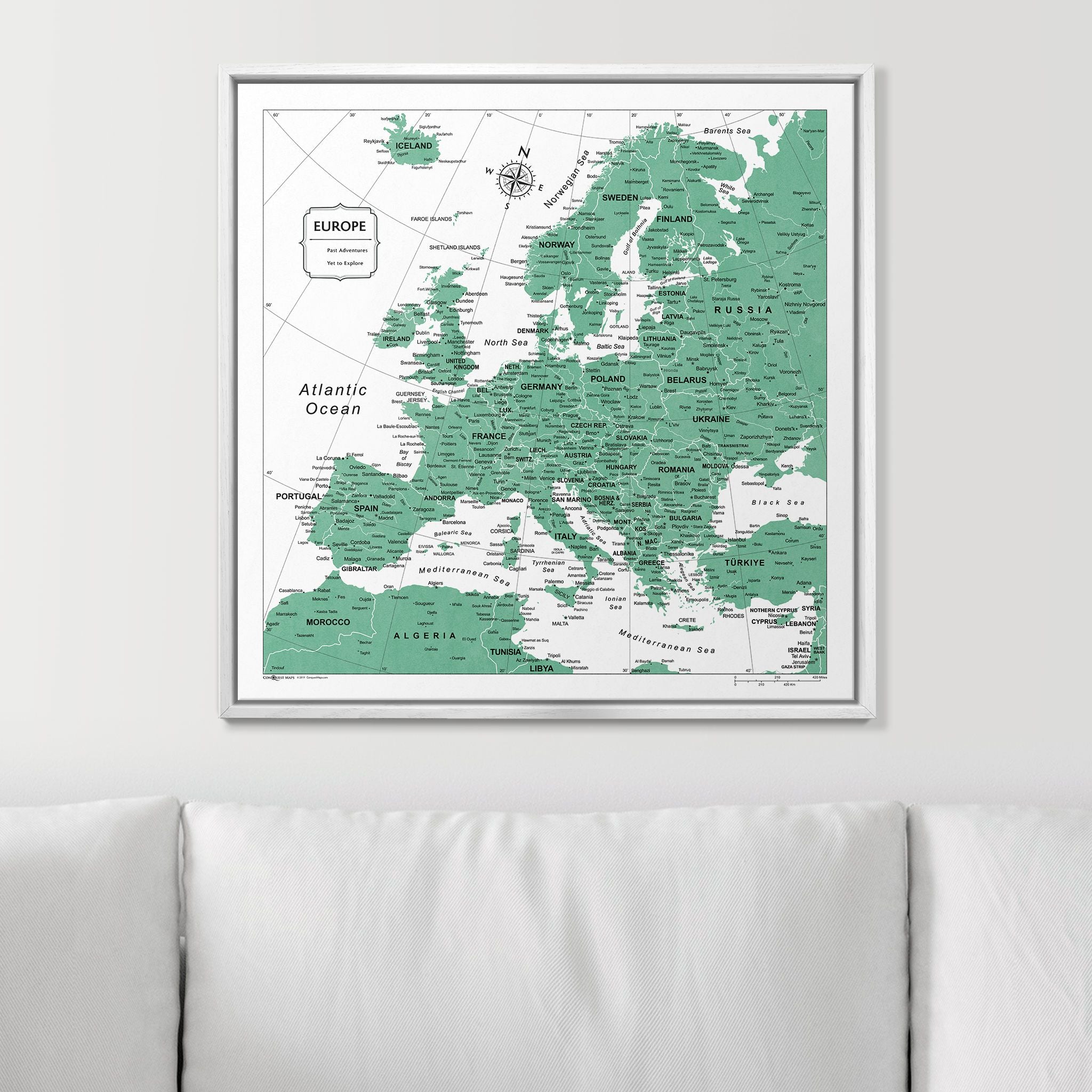 Push Pin Europe Map (Pin Board) - Green Color Splash CM Pin Board