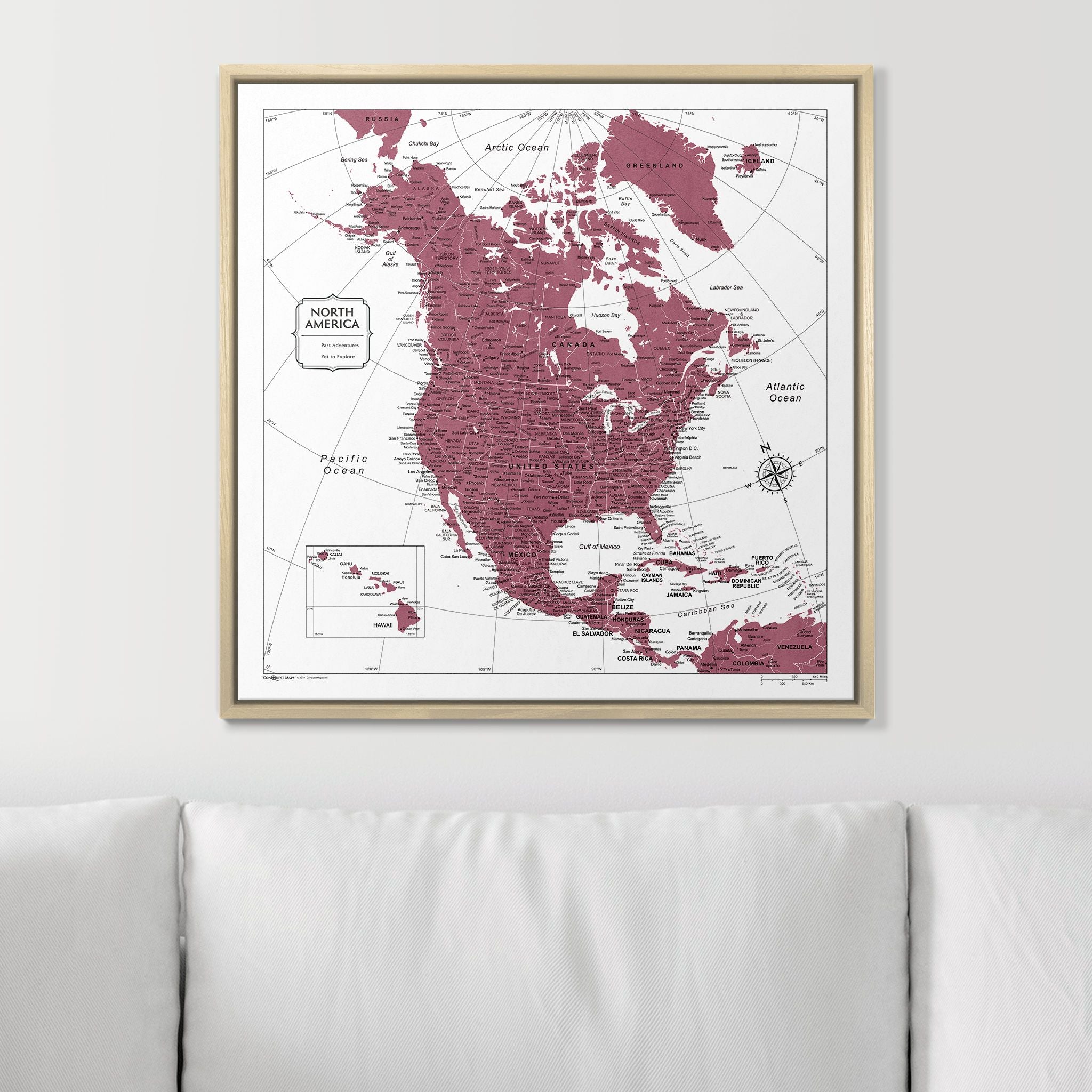 Push Pin North America Map (Pin Board) - Burgundy Color Splash CM Pin Board