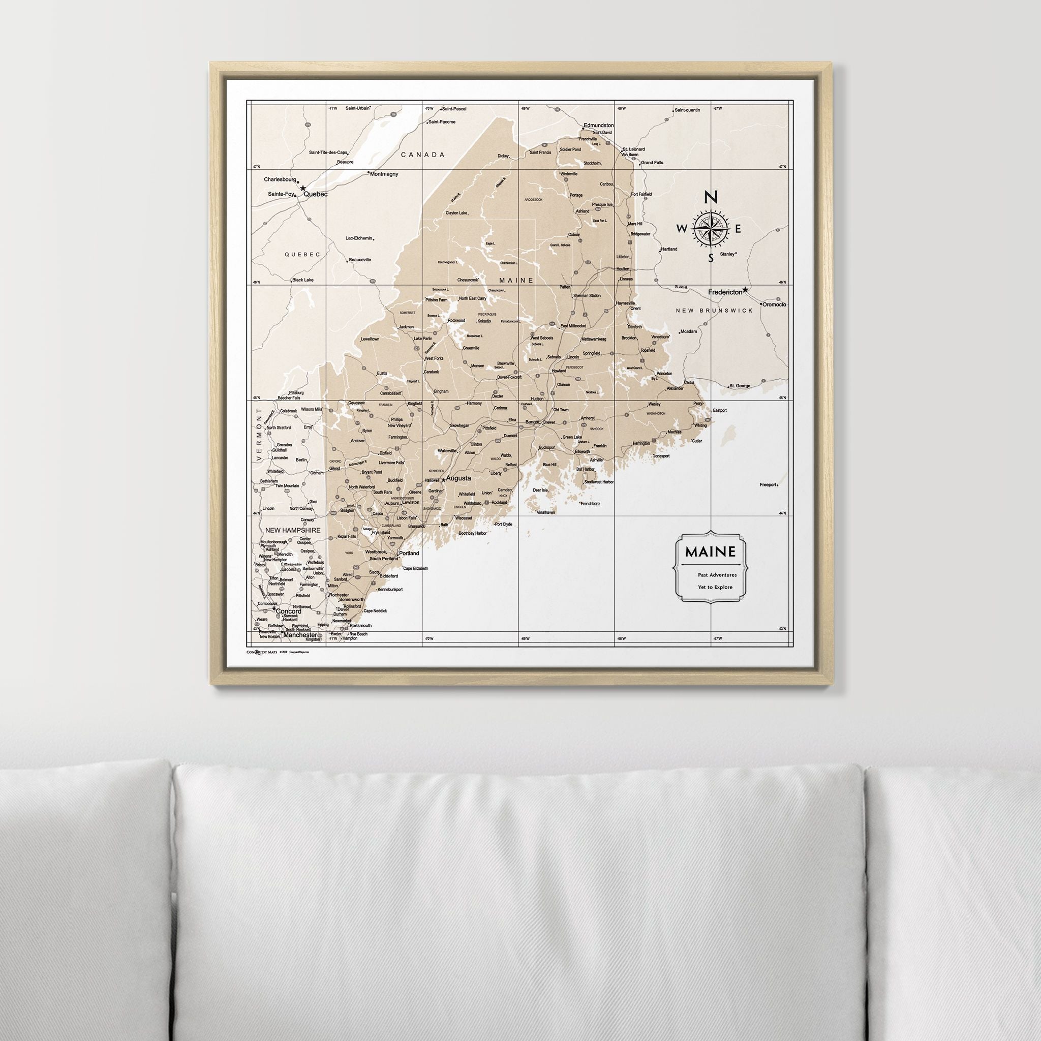 Push Pin Maine Map (Pin Board) - Light Brown Color Splash CM Pin Board