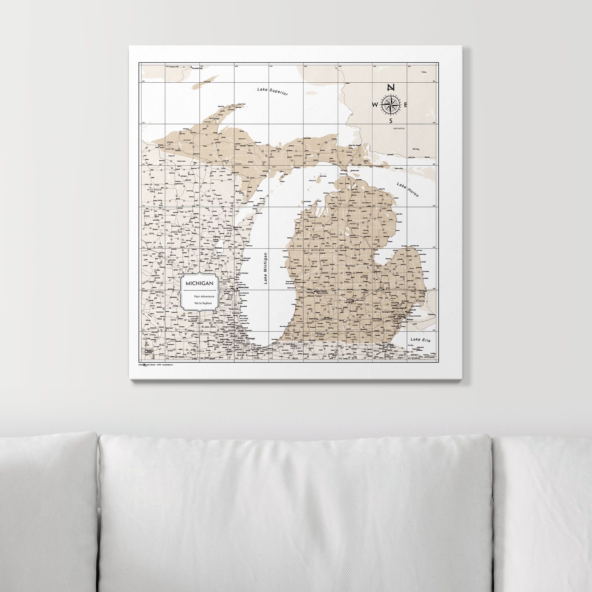 Push Pin Michigan Map (Pin Board) - Light Brown Color Splash CM Pin Board