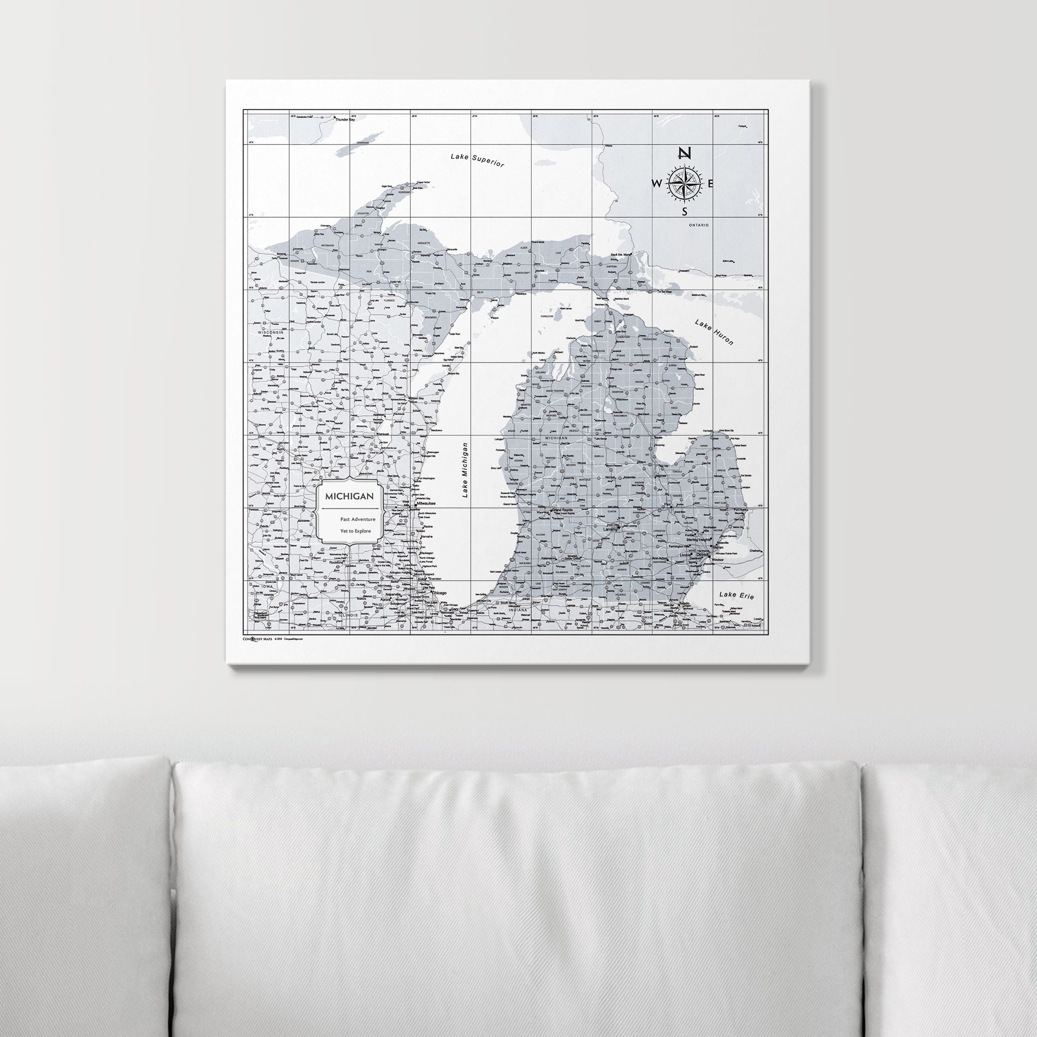 Push Pin Michigan Map (Pin Board) - Light Gray Color Splash CM Pin Board