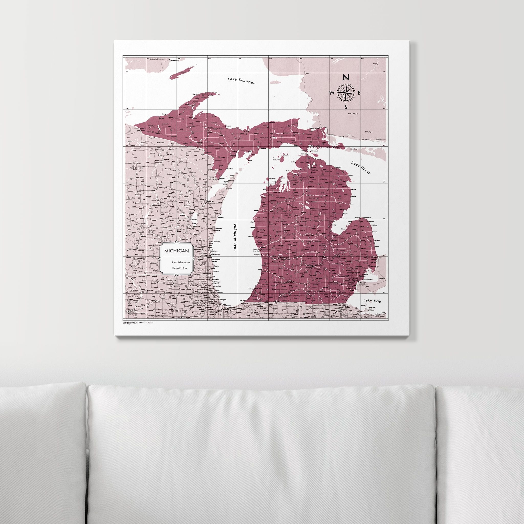 Push Pin Michigan Map (Pin Board) - Burgundy Color Splash CM Pin Board