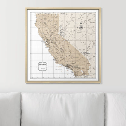 Push Pin California Map (Pin Board) - Light Brown Color Splash CM Pin Board