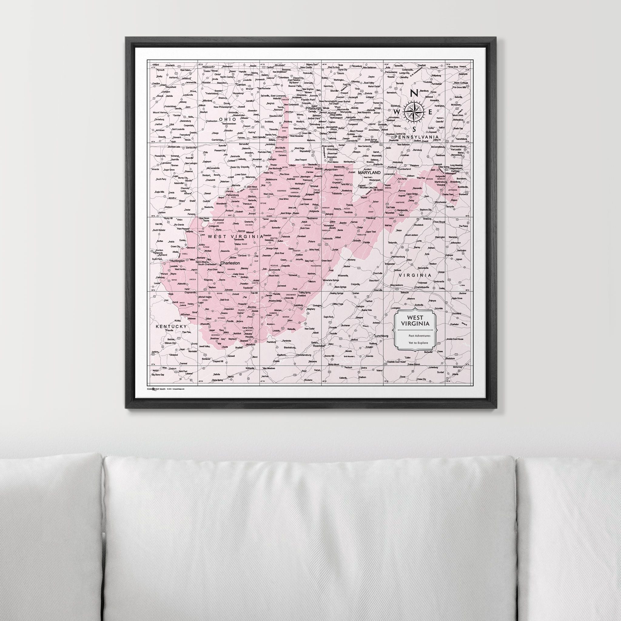 Push Pin West Virginia Map (Pin Board) - Pink Color Splash CM Pin Board