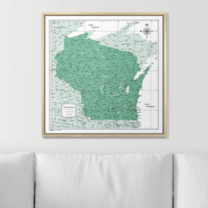 Push Pin Wisconsin Map (Pin Board) - Green Color Splash CM Pin Board