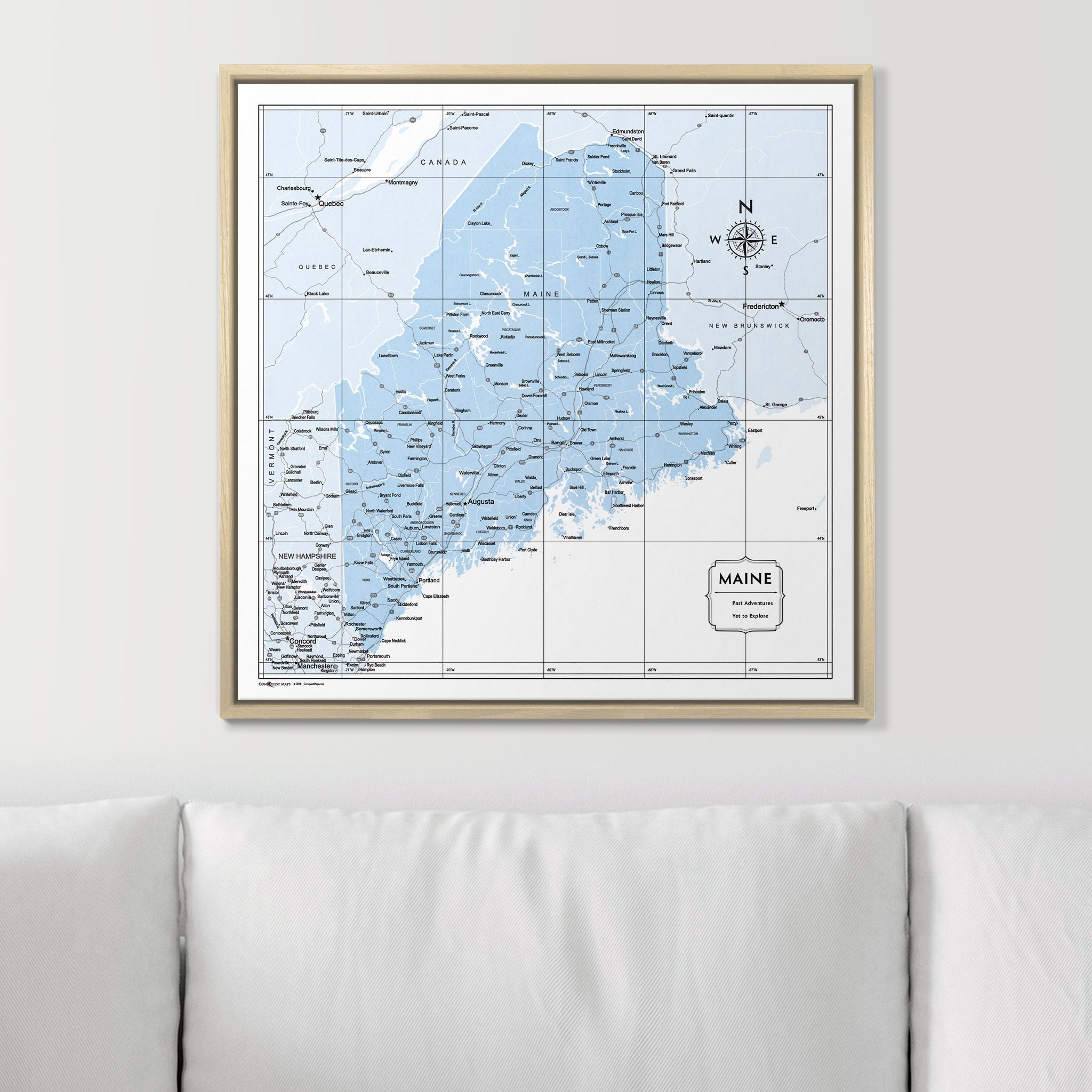 Push Pin Maine Map (Pin Board) - Light Blue Color Splash CM Pin Board