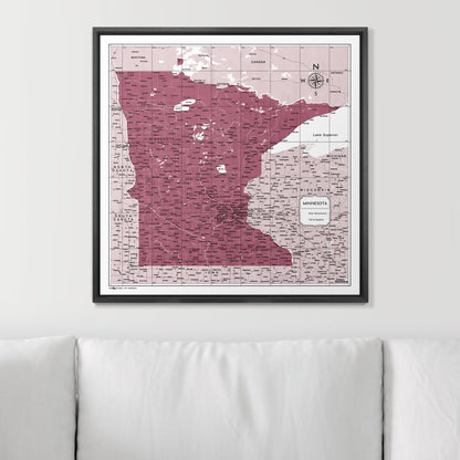 Push Pin Minnesota Map (Pin Board) - Burgundy Color Splash CM Pin Board