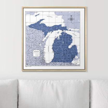 Push Pin Michigan Map (Pin Board) - Navy Color Splash CM Pin Board