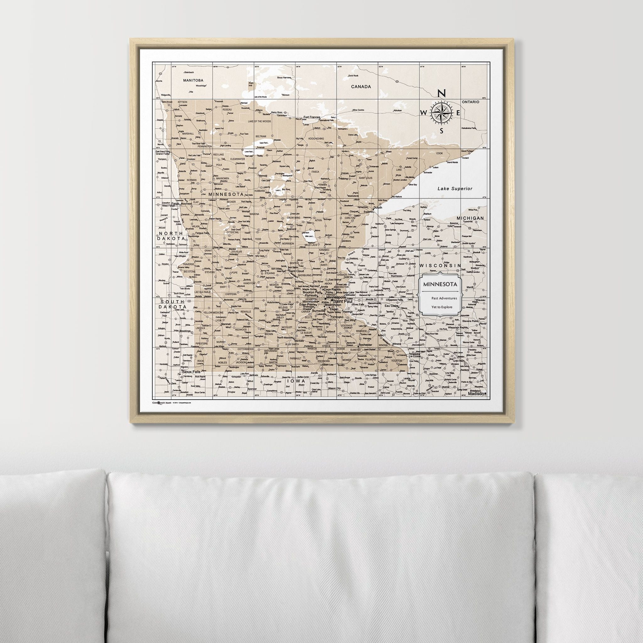 Push Pin Minnesota Map (Pin Board) - Light Brown Color Splash CM Pin Board