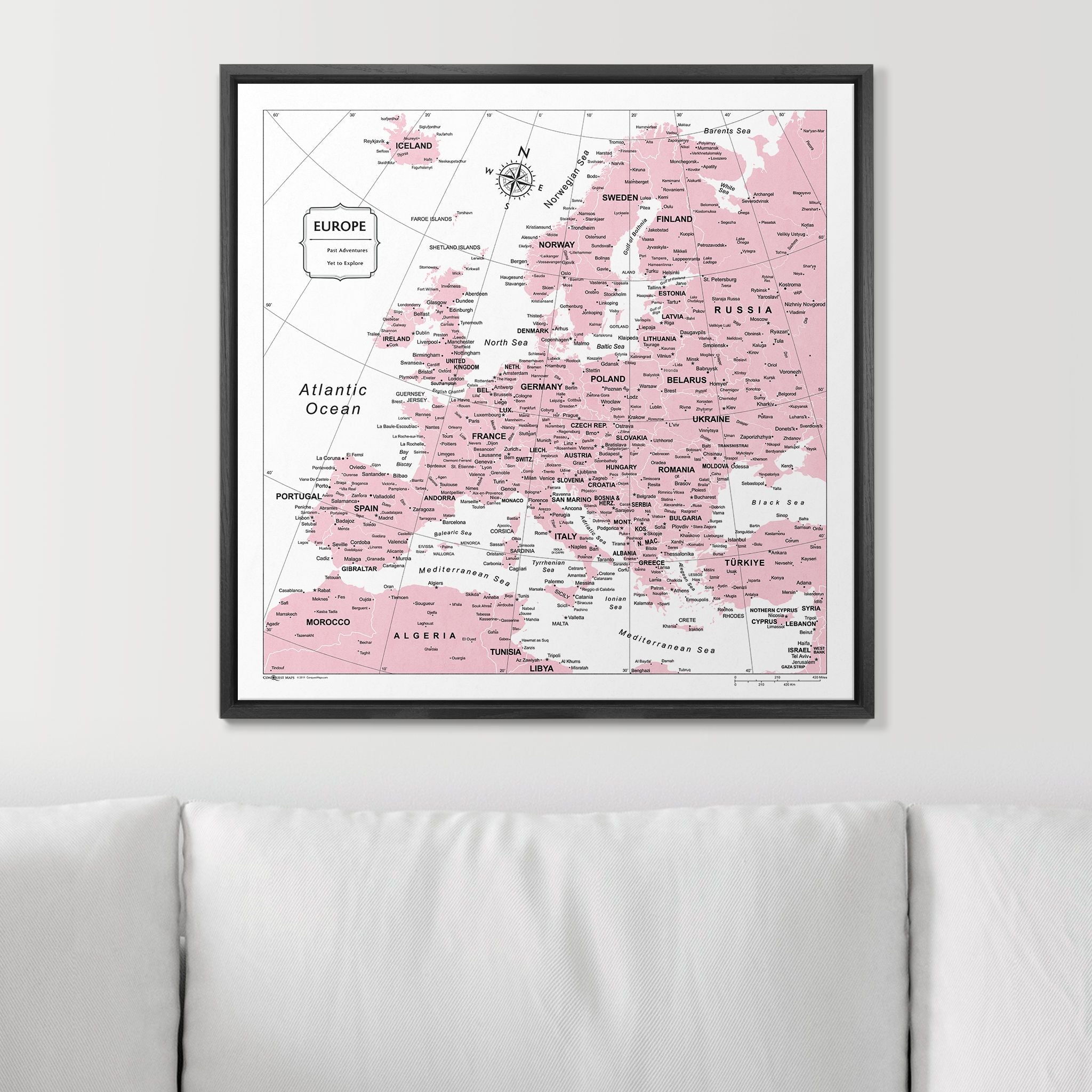 Push Pin Europe Map (Pin Board) - Pink Color Splash CM Pin Board