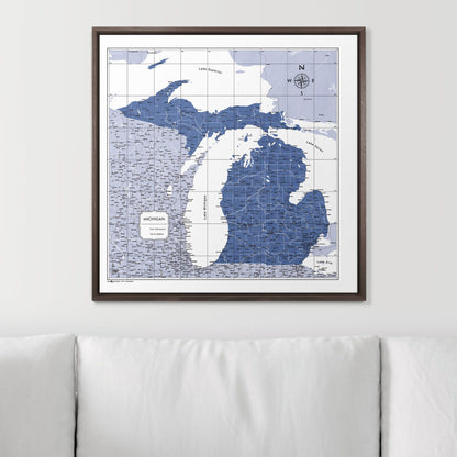 Push Pin Michigan Map (Pin Board) - Navy Color Splash CM Pin Board