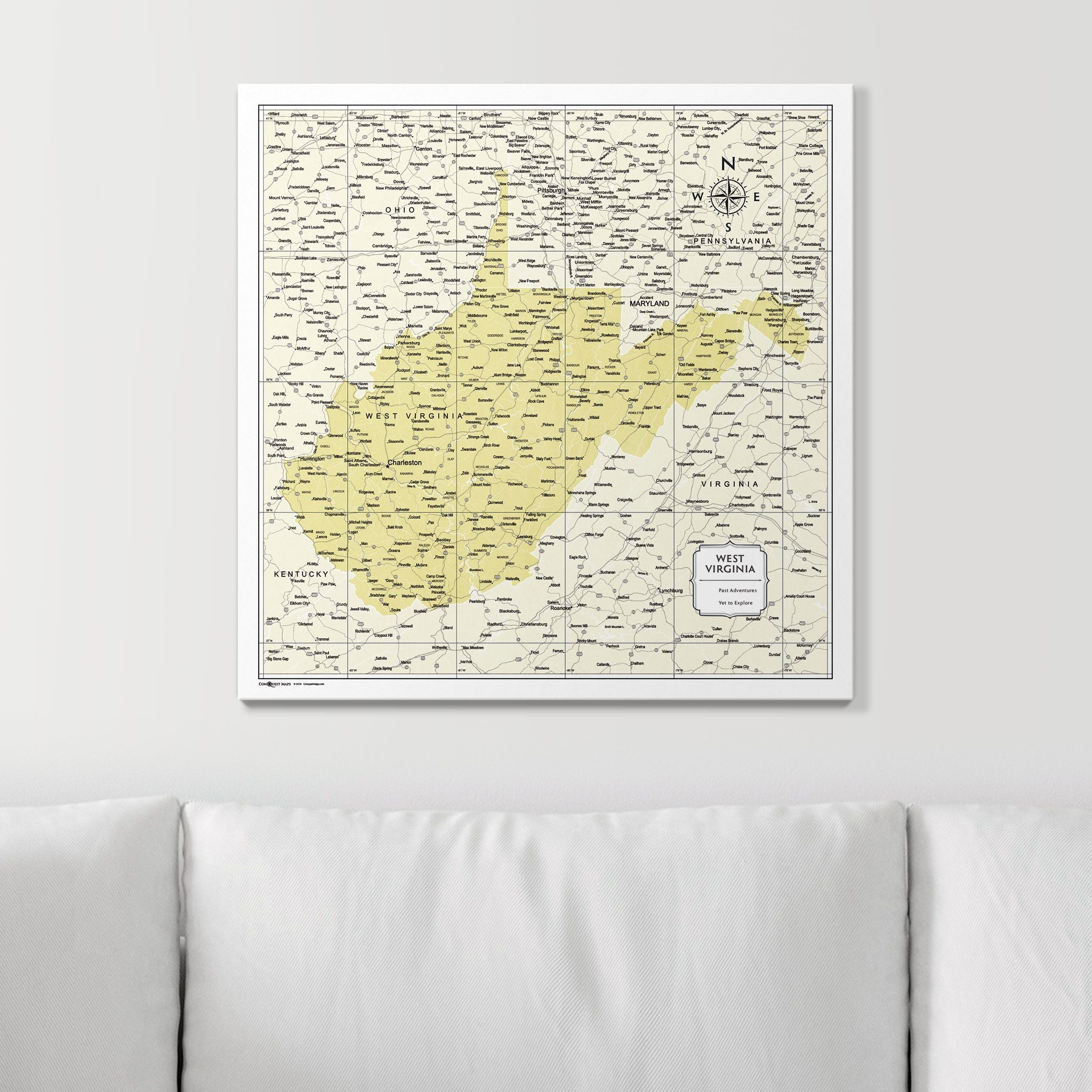 Push Pin West Virginia Map (Pin Board) - Yellow Color Splash CM Pin Board