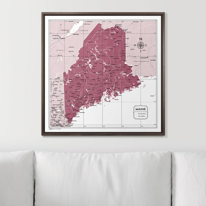 Push Pin Maine Map (Pin Board) - Burgundy Color Splash CM Pin Board