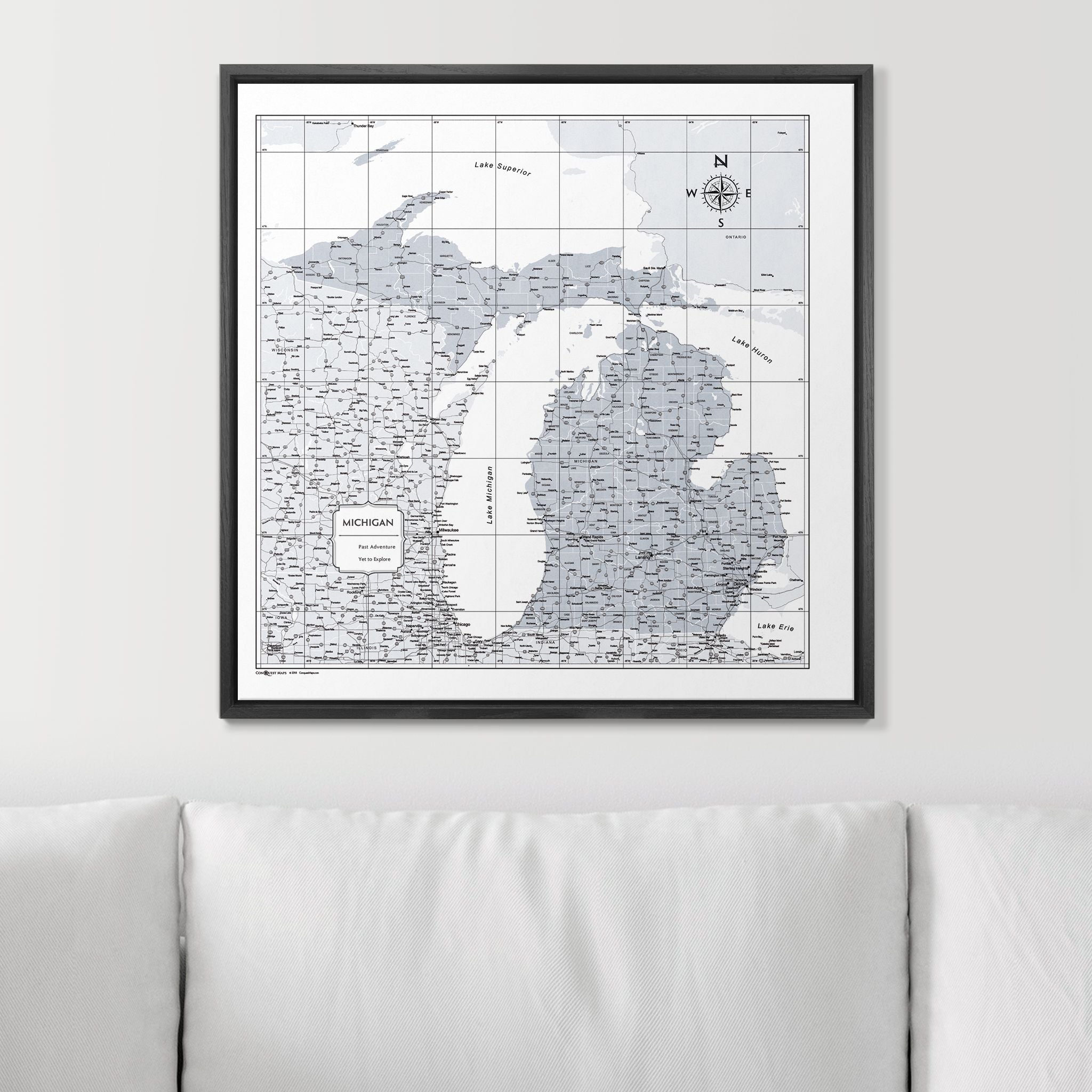 Push Pin Michigan Map (Pin Board) - Light Gray Color Splash CM Pin Board