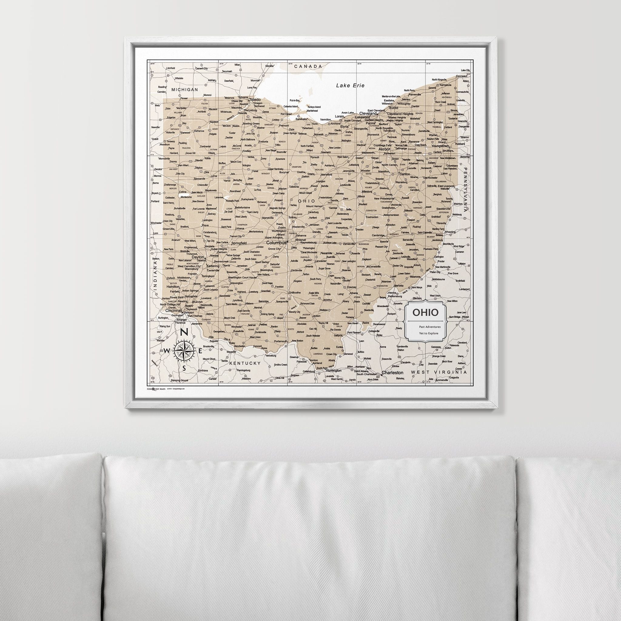 Push Pin Ohio Map (Pin Board) - Light Brown Color Splash CM Pin Board