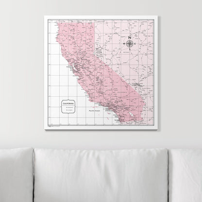 Push Pin California Map (Pin Board) - Pink Color Splash CM Pin Board