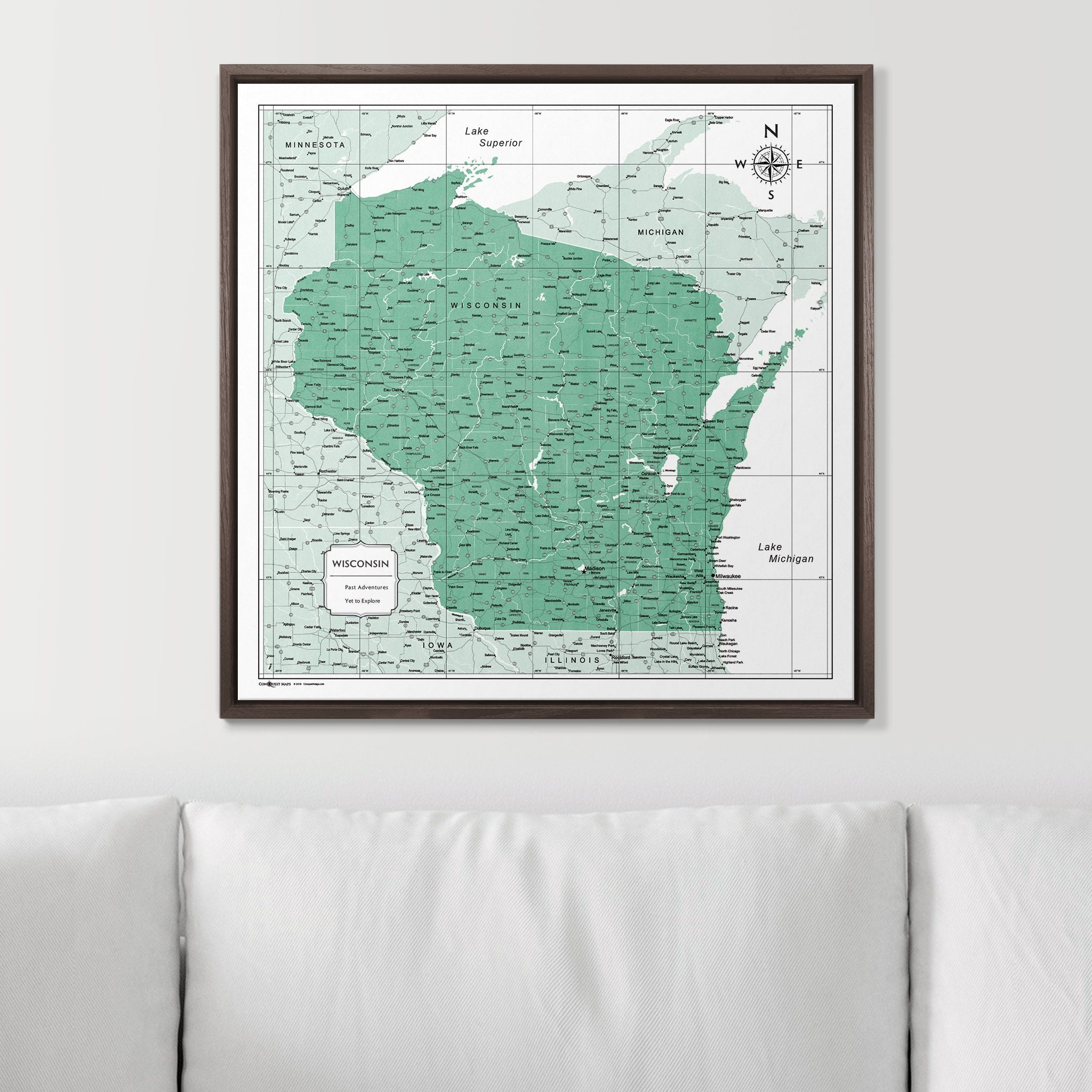 Push Pin Wisconsin Map (Pin Board) - Green Color Splash CM Pin Board