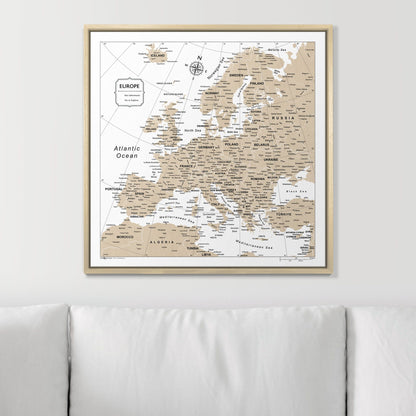 Push Pin Europe Map (Pin Board) - Light Brown Color Splash CM Pin Board