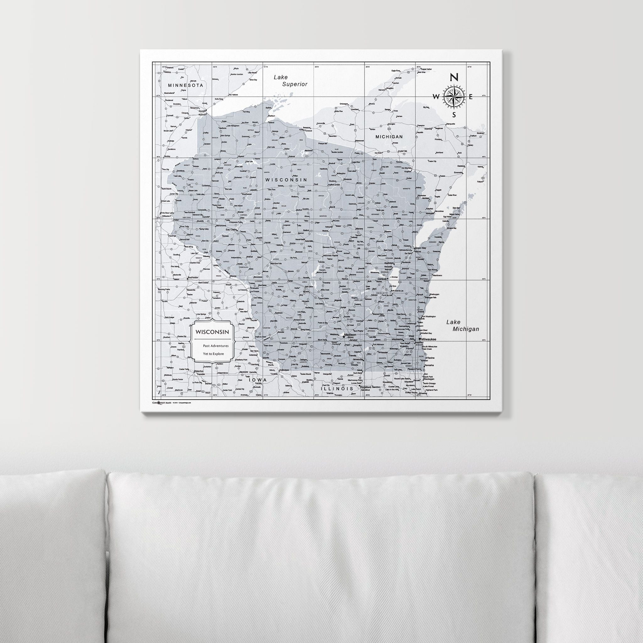 Push Pin Wisconsin Map (Pin Board) - Light Gray Color Splash CM Pin Board