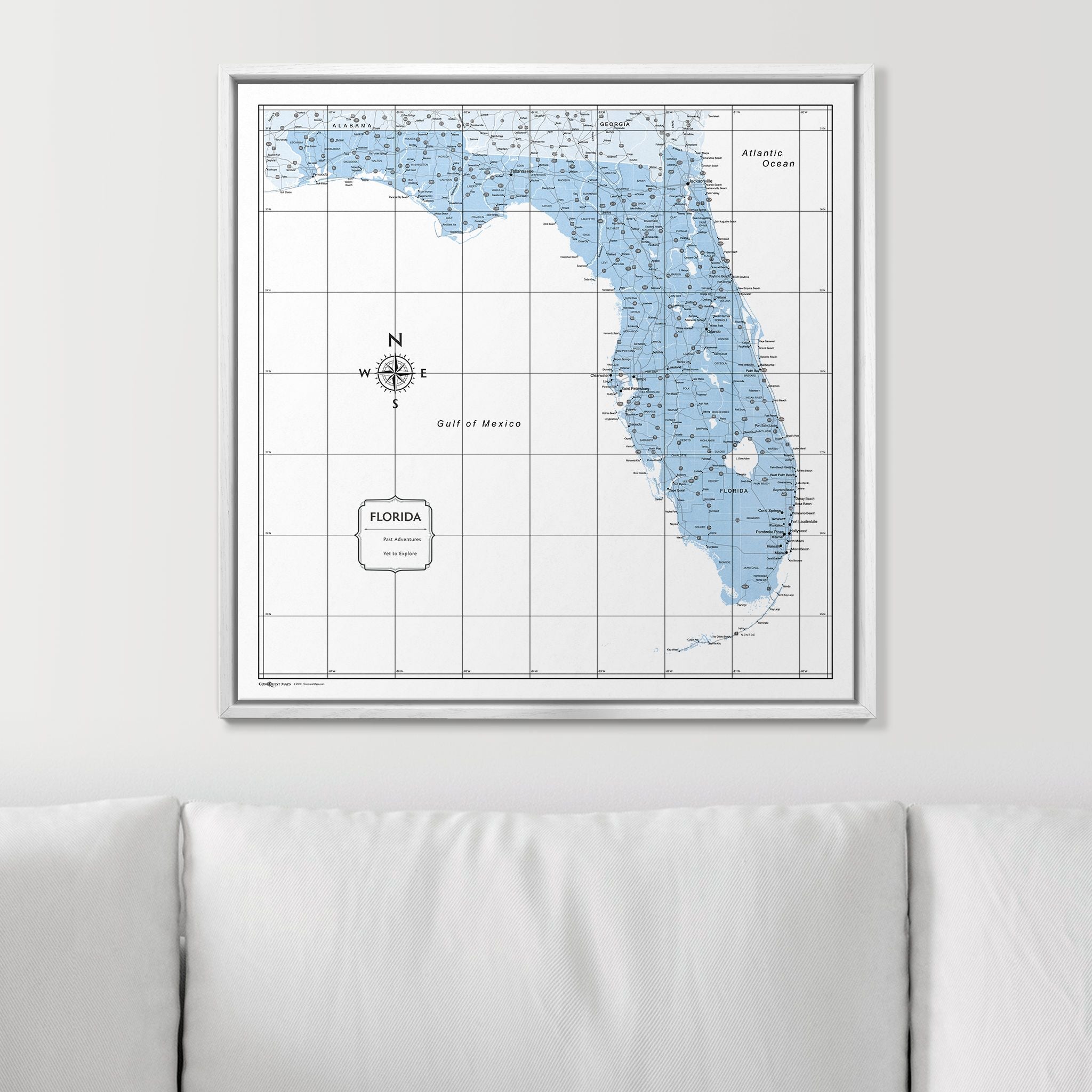 Push Pin Florida Map (Pin Board) - Light Blue Color Splash CM Pin Board