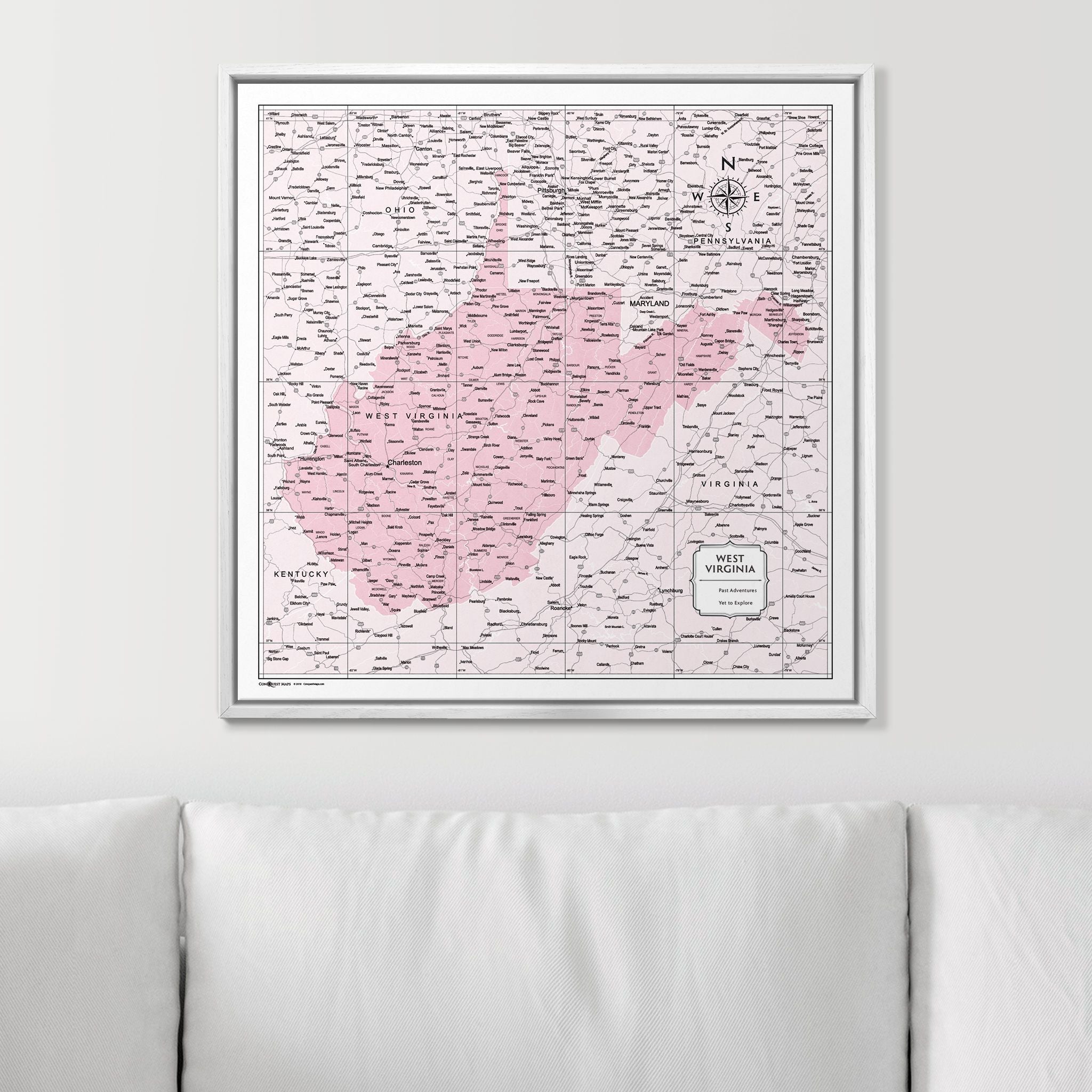 Push Pin West Virginia Map (Pin Board) - Pink Color Splash CM Pin Board