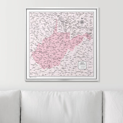 Push Pin West Virginia Map (Pin Board) - Pink Color Splash CM Pin Board