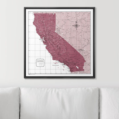 Push Pin California Map (Pin Board) - Burgundy Color Splash CM Pin Board