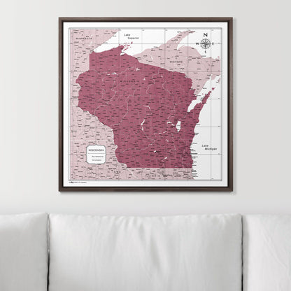 Push Pin Wisconsin Map (Pin Board) - Burgundy Color Splash CM Pin Board