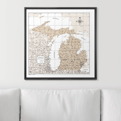 Push Pin Michigan Map (Pin Board) - Light Brown Color Splash CM Pin Board