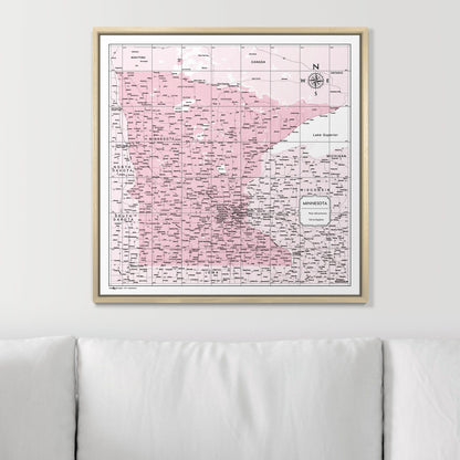 Push Pin Minnesota Map (Pin Board) - Pink Color Splash CM Pin Board