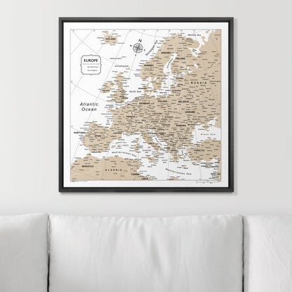 Push Pin Europe Map (Pin Board) - Light Brown Color Splash CM Pin Board