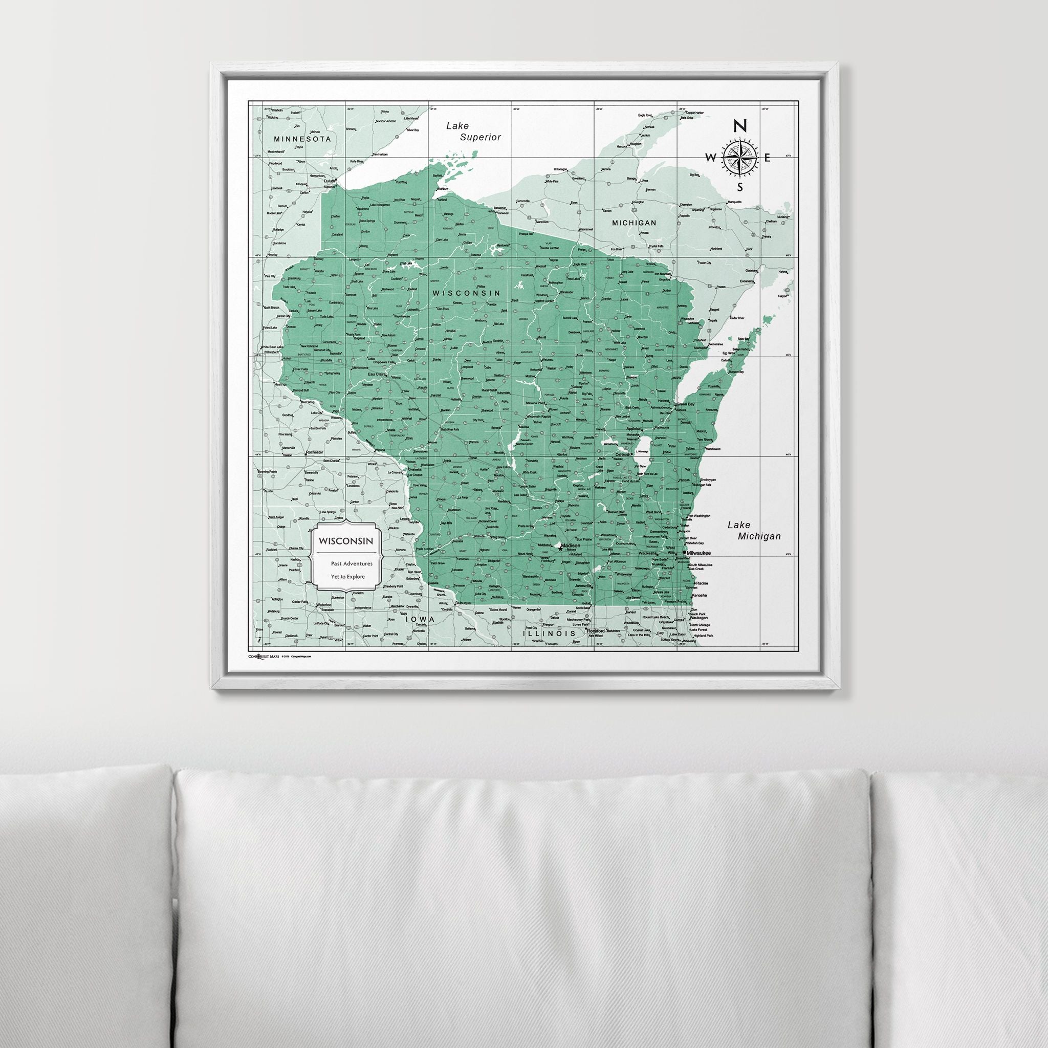 Push Pin Wisconsin Map (Pin Board) - Green Color Splash CM Pin Board