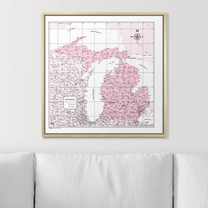 Push Pin Michigan Map (Pin Board) - Pink Color Splash CM Pin Board