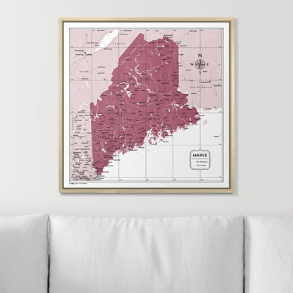 Push Pin Maine Map (Pin Board) - Burgundy Color Splash CM Pin Board