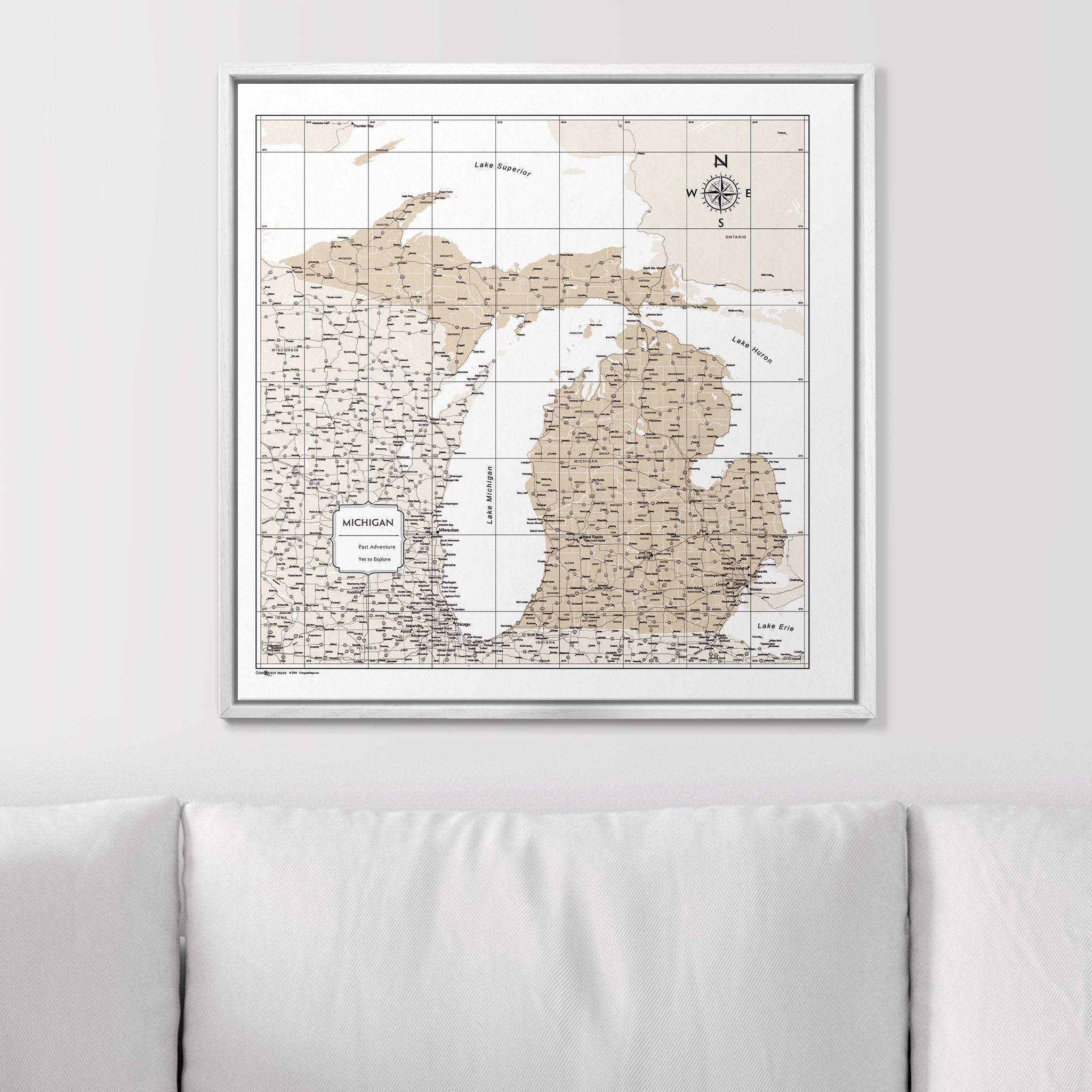 Push Pin Michigan Map (Pin Board) - Light Brown Color Splash CM Pin Board