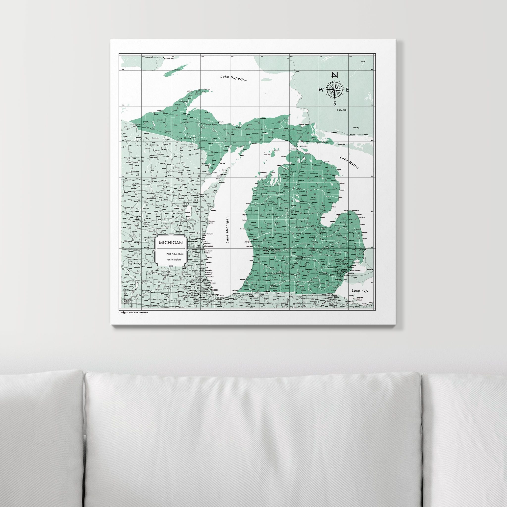 Push Pin Michigan Map (Pin Board) - Green Color Splash CM Pin Board