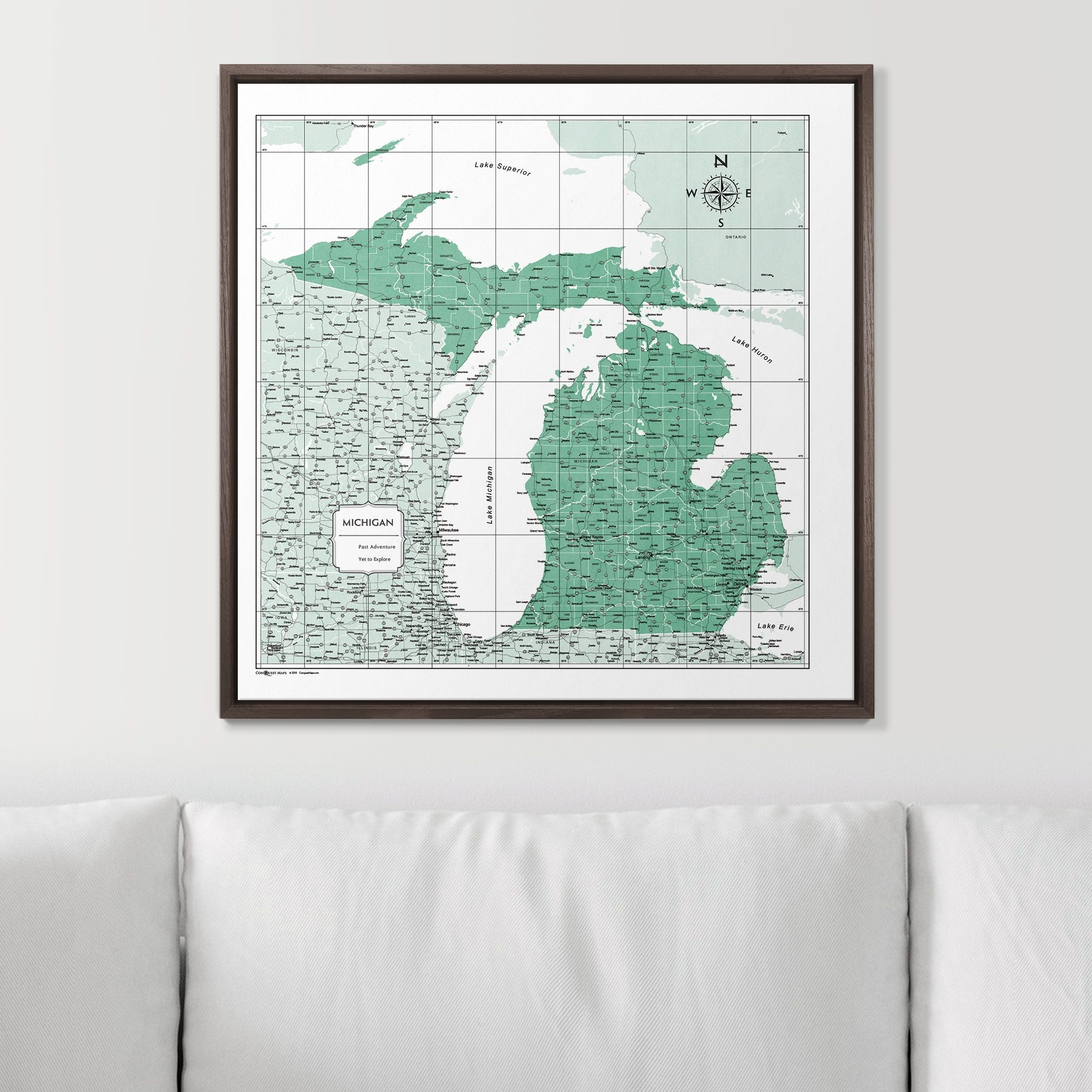 Push Pin Michigan Map (Pin Board) - Green Color Splash CM Pin Board