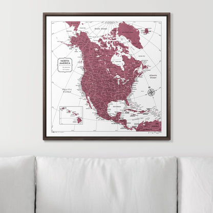 Push Pin North America Map (Pin Board) - Burgundy Color Splash CM Pin Board