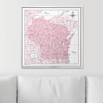 Push Pin Wisconsin Map (Pin Board) - Pink Color Splash CM Pin Board