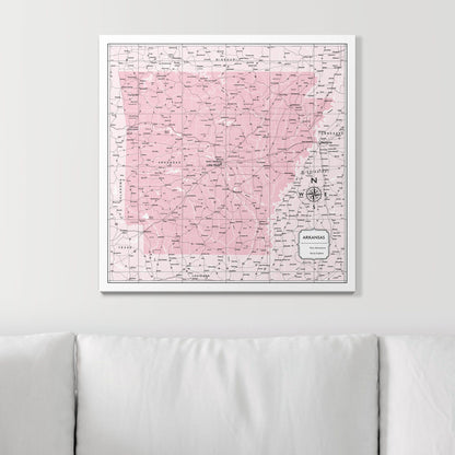 Push Pin Arkansas Map (Pin Board) - Pink Color Splash CM Pin Board