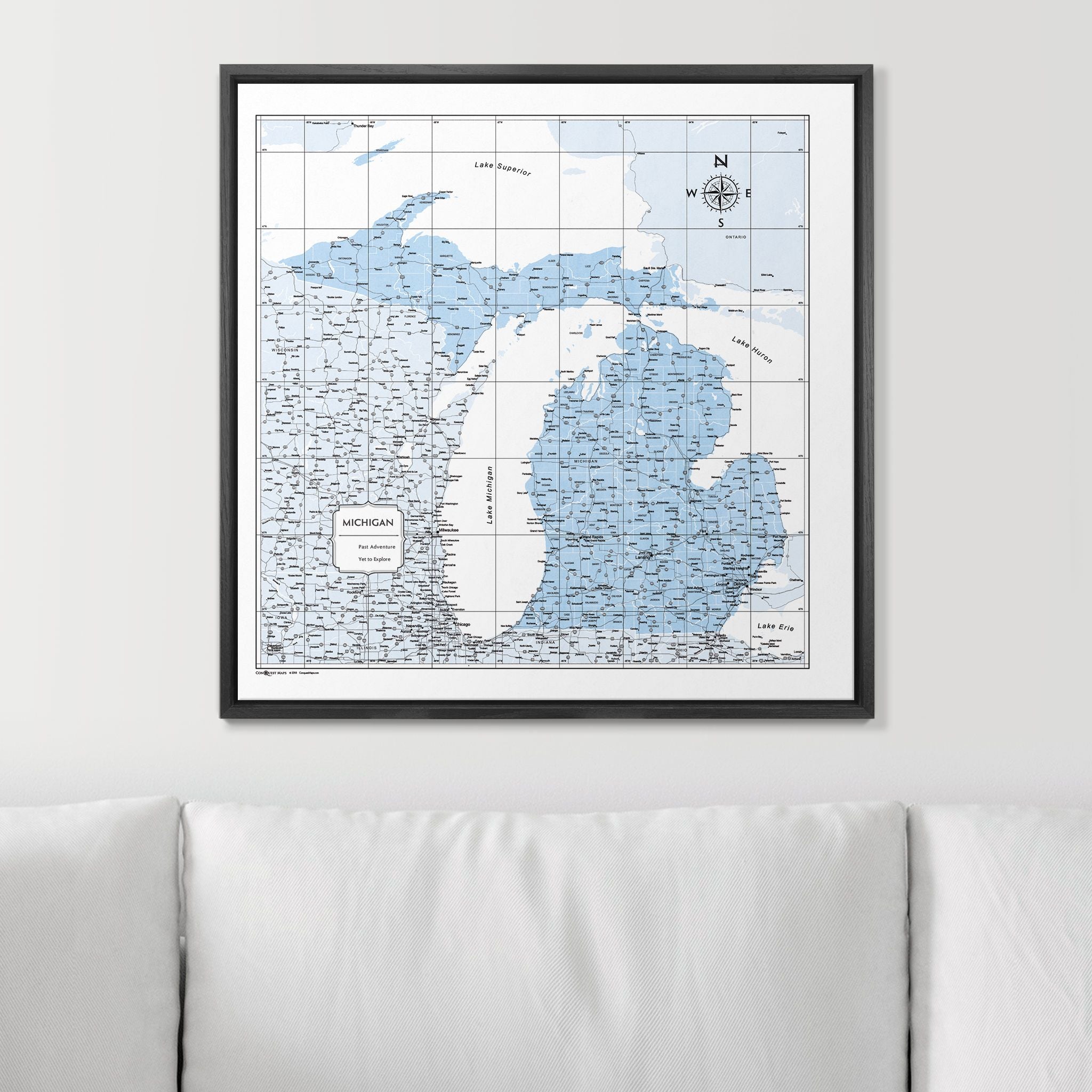 Push Pin Michigan Map (Pin Board) - Light Blue Color Splash CM Pin Board