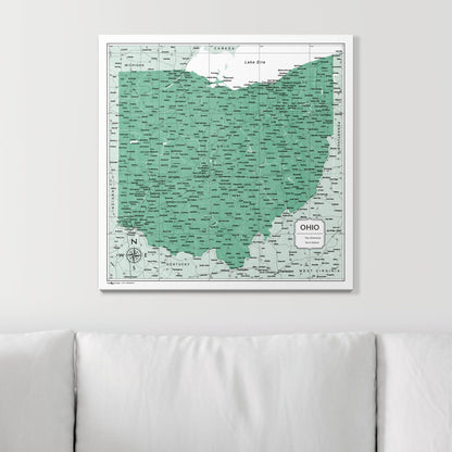 Push Pin Ohio Map (Pin Board) - Green Color Splash CM Pin Board