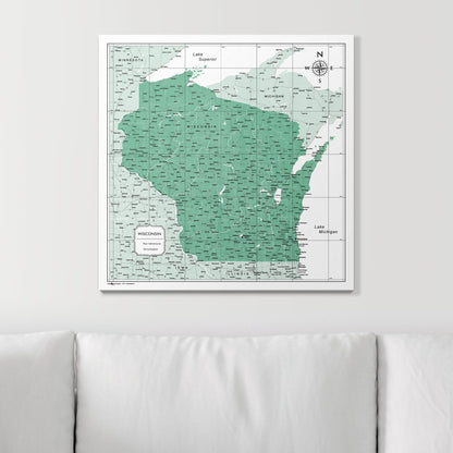 Push Pin Wisconsin Map (Pin Board) - Green Color Splash CM Pin Board