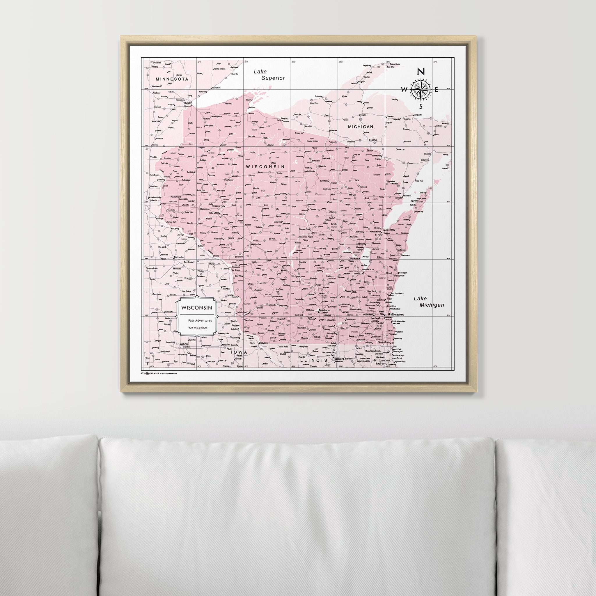 Push Pin Wisconsin Map (Pin Board) - Pink Color Splash CM Pin Board