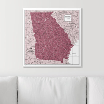 Push Pin Georgia Map (Pin Board) - Burgundy Color Splash CM Pin Board