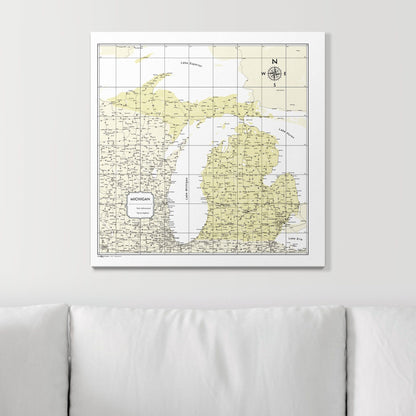 Push Pin Michigan Map (Pin Board) - Yellow Color Splash CM Pin Board