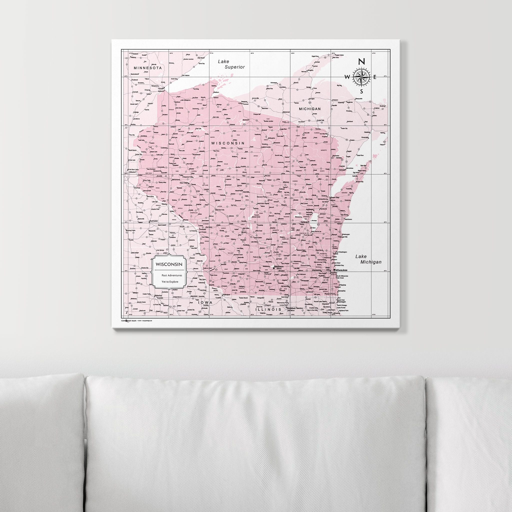 Push Pin Wisconsin Map (Pin Board) - Pink Color Splash CM Pin Board