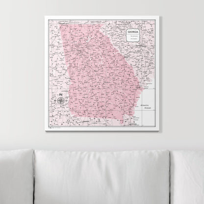 Push Pin Georgia Map (Pin Board) - Pink Color Splash CM Pin Board