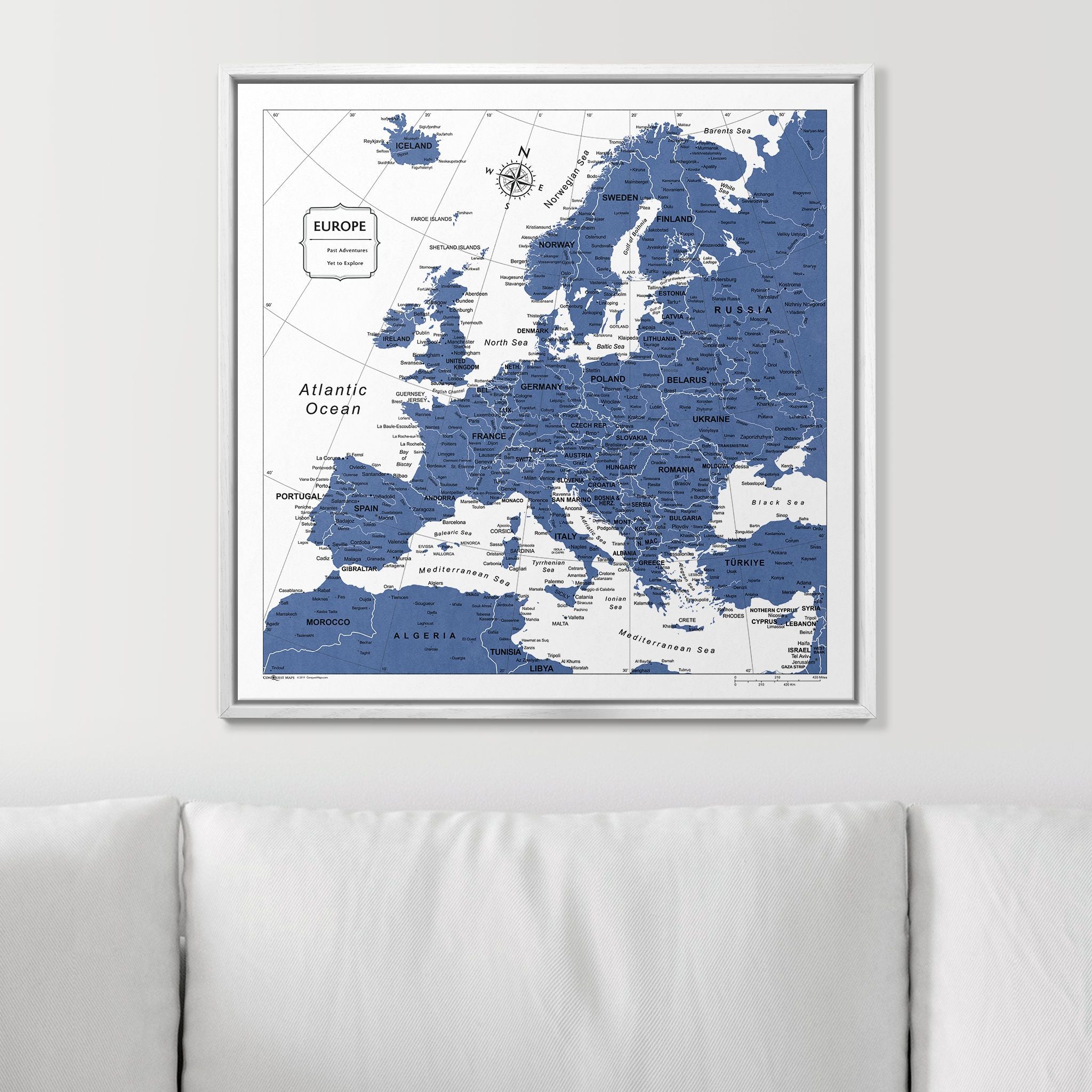 Push Pin Europe Map (Pin Board) - Navy Color Splash CM Pin Board