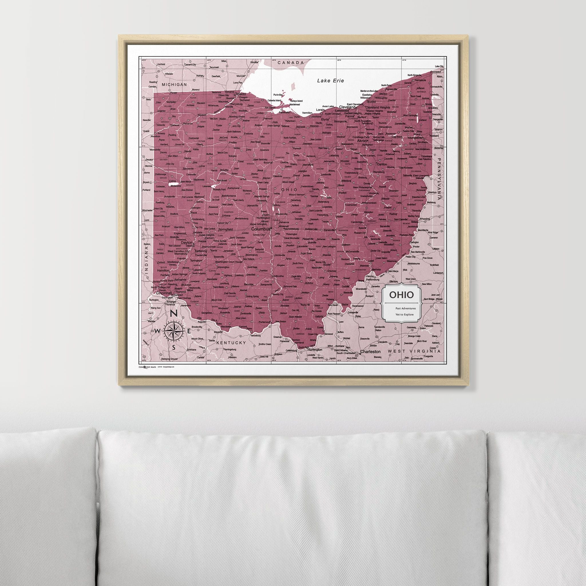 Push Pin Ohio Map (Pin Board) - Burgundy Color Splash CM Pin Board